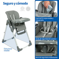 Garvee Kinderhochstuhl YB-H22, Silla Alta Plegable para Niños, Compacto y Estable, Gris, Ideal para Hogar y Viajes