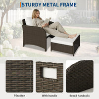 Garvee Conjunto de Muebles de Jardín de Ratán de 5 Piezas con 2 Sillones Mesa de Vidrio y Otomanas para Balcón y Terraza, Marrón y Beige