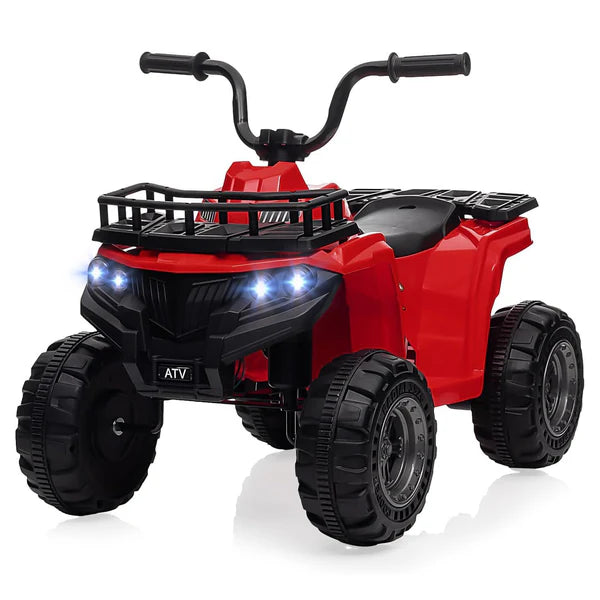 Garvee Quad Eléctrico 12V ATV, LED, Música, Resistente, Control Seguro, Batería Recargable, 2-5 años, Aventuras al Aire Libre, Rojo