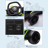 Garvee Go-Kart Eléctrico 24V, 2 Motores 300W, Velocidad 13 km/h, Asiento Amplio, Frenos de Seguridad, Música y Hupe, 8-12 años, Exterior, Verde