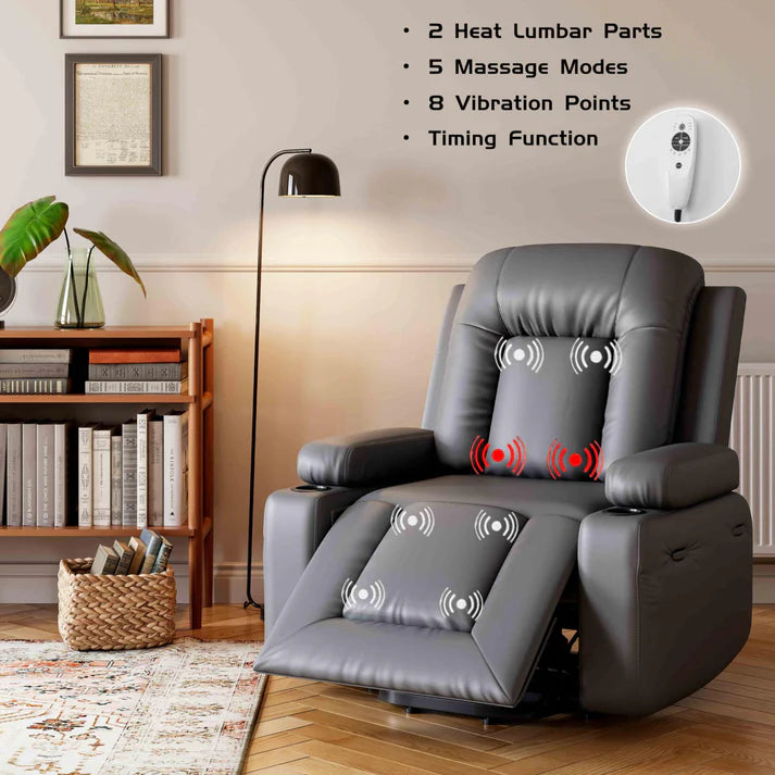 Garvee Sillón Reclinable Eléctrico Power Lift con Calor y Masaje para Mayores y Movilidad Reducida, 98×95×103 cm, Cuero Sintético PU Negro