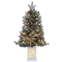 Garvee Árbol Artificial de Navidad 90cm 78 LEDs Cálidos Material Ignífugo Bayas Rojas Base Vintage Interior Festivos