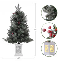 Garvee Árbol Artificial de Navidad 90cm 78 LEDs Cálidos Material Ignífugo Bayas Rojas Base Vintage Interior Festivos