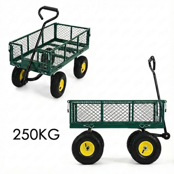Garvee Carro de Jardín de Acero Compacto 250 KG 86x20x47.4 cm Ruedas Duraderas 25.4 cm Manija Giratoria 180° Laterales Removibles para Mantenimiento de Jardines y Granjas Verde Oscuro Llantas Amarillas