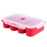 Garvee 4-Zellen-Silikon-Gefrierschale Mit Tapa, Flexible Silicona, Hermético, Para Sopa, Salsa, Congelación, Rojo - Rojo