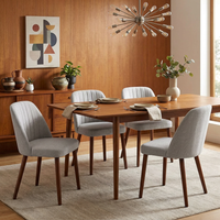 Garvee Juego de 4 Sillas de Comedor Tapizadas en Lino con Patas de Madera de Caucho y Respaldo Ergonómico para Cocina y Restaurante Gris