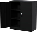 Garvee Gabinete Metálico de Almacenaje con Cerradura Acero Resistente Estantes Ajustables Puertas Dobles Negro para Taller y Garaje 89 cm - Negro