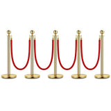 Garvee Absperrpfosten De Acero Inoxidable Con Cabezal De Bola, 4 Cuerdas De Terciopelo Rojo, Paquete De 5, Barreras Doradas Para Eventos Y Bodas, 1.5m, Rojo Dorado - Dorado-5