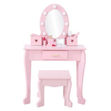 Garvee vanidad Infantil para Niñas con Espejo y Taburete, Luz Tri-Color, Madera Segura, Almacenamiento, 94×60×30 cm, Blanco - Rosa