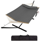 Garvee Hamaca Acolchada de Poliéster con Soporte de Acero, Cama Colgante con Barra de Madera en V, Color Gris Oscuro para 2 Personas (205kg) - Gris, Curvatura
