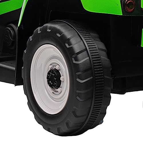 Garvee Tractor Eléctrico 12V, 2 Modos De Conducción, Mando A Distancia, 3 Velocidades, Remolque, Luces LED, Bluetooth, Música USB, 3-7 años, Jardín, Verde