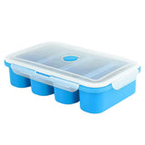 Garvee Contenedor de Congelación de Silicona 4 Compartimentos, con Tapa Flexible Hermética, Duradero, Azul, para Congelador y Cocina - Azul