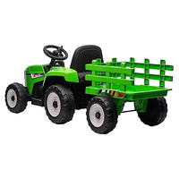 Garvee Tractor Eléctrico 12V, 2 Modos De Conducción, Mando A Distancia, 3 Velocidades, Remolque, Luces LED, Bluetooth, Música USB, 3-7 años, Jardín, Verde
