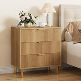 Garvee Mesa Auxiliar de MDF con 3 Cajones Revestimiento Termoformado y Patas Metálicas para Oficina o Sala 76cm Madera Natural - Madera Natural