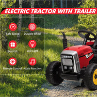 Garvee Tractor Eléctrico 12V, Remolque Extraíble, Luces LED y Bluetooth, 3-7 años, Jardín, Rojo