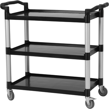 Garvee Carrito de Servicio de 3 Niveles Carrito Multiusos de Plástico y Aluminio con Ruedas Bloqueables Carga 163 kg Gris para Hostelería