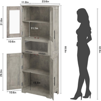 Garvee Gabinete para baño delgado con 4 puertas, estante ajustable, MDF impermeable para baño y cocina, 60x30x170cm, Gris