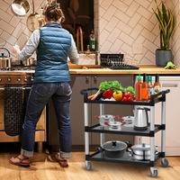 Garvee Carrito de Servicio de 3 Niveles Carrito Multiusos de Plástico y Aluminio con Ruedas Bloqueables Carga 163 kg Gris para Hostelería
