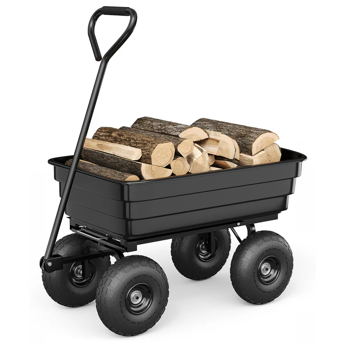 Garvee Carro Volteo Polietileno 272 kg Neumáticos Antipinchazos Jardín Exterior Acero Negro