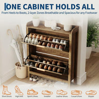 Garvee Zapatero de Ratán con 2 Cajones Abatibles Mueble Organizador de Zapatos MDF Estilo Rústico para Entrada 81 cm Madera