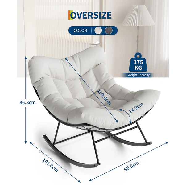 Garvee Silla Mecedora Exterior Grand Patio - Silla Lounge Moderna con E-Coating y Cojín Cómodo, Acero Resistente, Diseño Elegante, para Balcón, Patio y Porche