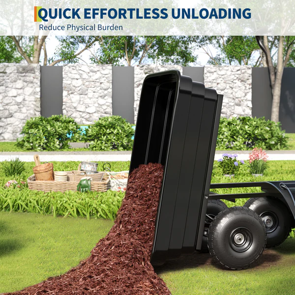 Garvee Carro Volteo Polietileno 272 kg Neumáticos Antipinchazos Jardín Exterior Acero Negro