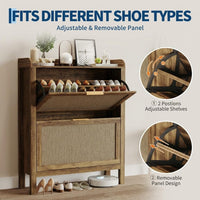 Garvee Zapatero de Ratán con 2 Cajones Abatibles Mueble Organizador de Zapatos MDF Estilo Rústico para Entrada 81 cm Madera