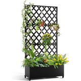 Garvee Pantalla de Privacidad con Jardineras y Enrejado, 180×120 cm, Metal Resistente, Diseño Hoja, Jardín y Patio - Negro/Rombos