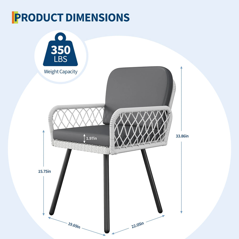 Garvee Juego de 4 Sillas de Comedor para Patio, Ratán Tejido a Mano y Metal Negro, Cojines Impermeables, Diseño Ergonómico para Jardín y Balcón
