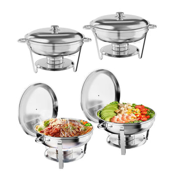 Garvee Set de Buffet Chafing Dish Redondo de Acero Inoxidable 201, 5L, Desmontable, 4 Piezas, Mantiene Temperatura, para Eventos y Bodas