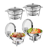 Garvee Set Buffet 4 Piezas Chafing Dish Redondo 4.7L Acero Inoxidable Duradero Control Temperatura Versátil para Catering y Eventos Rojo - Plata-4