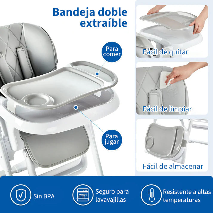 Garvee Kinderhochstuhl YB-H22 - Silla Alta Plegable Para Niños, Diseño Estable, Compacto, Gris, Ideal Para Hogar Y Viajes