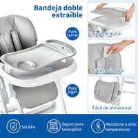 Garvee Kinderhochstuhl YB-H22 - Silla Alta Plegable Para Niños, Diseño Estable, Compacto, Gris, Ideal Para Hogar Y Viajes