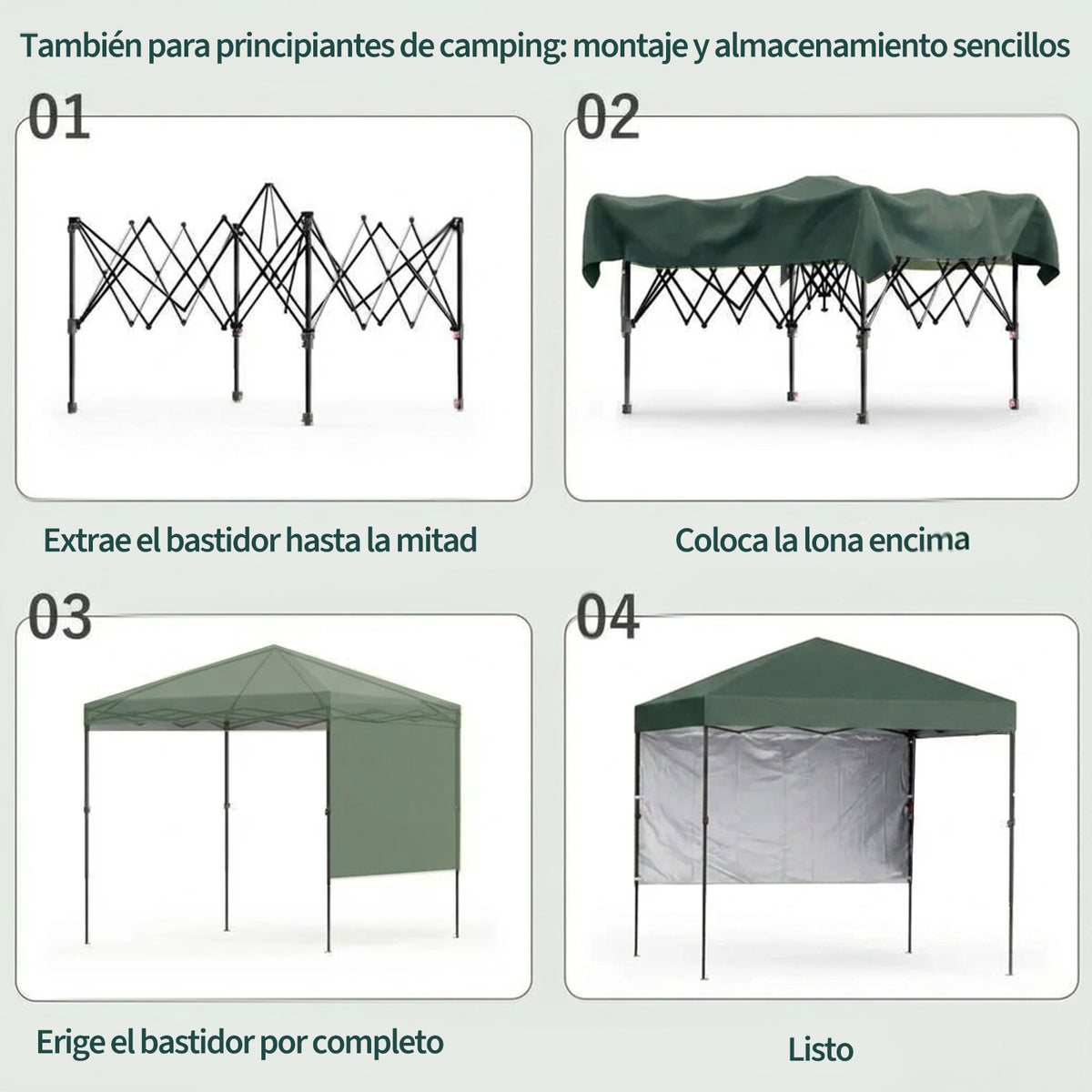 Garvee Carpa Pabellón de Jardín Plegable Pop-Up 2,2x2,2 m con Paredes Laterales Tela Oxford 150D Altura Ajustable 2,4 m Verde