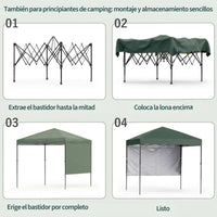 Garvee Carpa Pabellón de Jardín Plegable Pop-Up 2,2x2,2 m con Paredes Laterales Tela Oxford 150D Altura Ajustable 2,4 m Verde