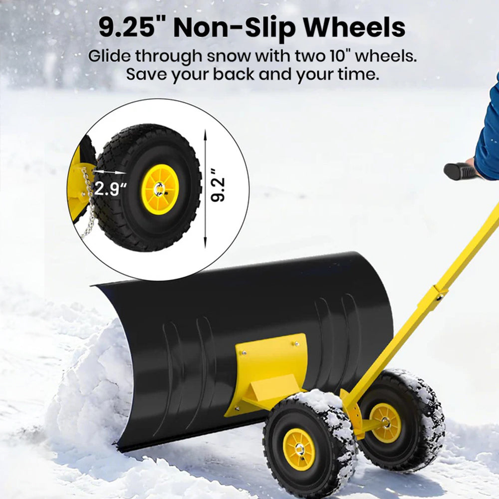 Garvee Pala de Nieve de Acero 91.44 Cm con Ruedas, Mango Ajustable y Base Estable, Diseño Ergonómico para Usuarios de Vehículos en Entradas de Autos, Amarillo