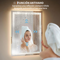 Garvee Espejo de Baño LED 60x80 cm Antivaho Regulable 3 Colores de Luz Interruptor Táctil Vidrio 4mm Sin Marco