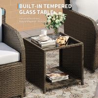 Garvee Conjunto de Muebles de Jardín de Ratán de 5 Piezas con 2 Sillones Mesa de Vidrio y Otomanas para Balcón y Terraza, Marrón y Beige