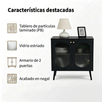 Garvee Aparador Contemporáneo de PB con 2 Puertas de Vidrio Texturizado Mueble Multifuncional para Salón o Pasillo Negro