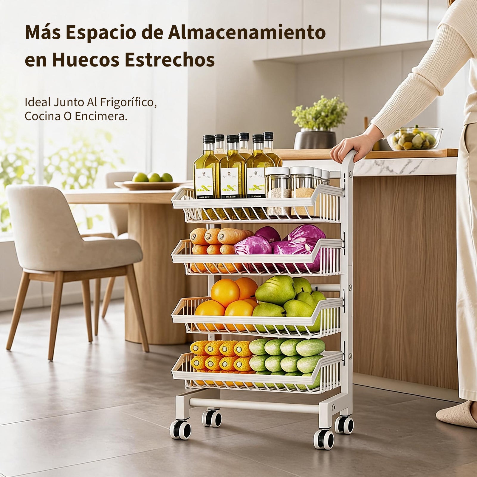 Garvee Carro Estrecho Organizador de 4 Niveles con Cajones de Hierro para Cocina Salón o Balcón Blanco