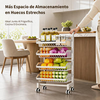 Garvee Carro Estrecho Organizador de 4 Niveles con Cajones de Hierro para Cocina Salón o Balcón Blanco