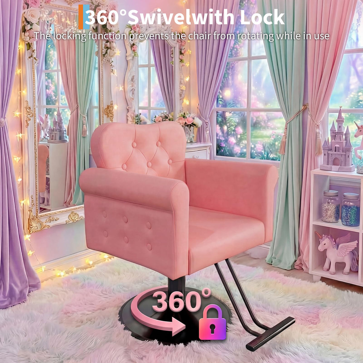 Garvee Silla De Salón Para Estilista En PU Rosa, Base Metálica Redonda, Elevación Hidráulica, 150 Kg, Para Salones Y Spas