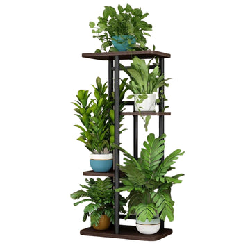 Garvee Soporte para plantas Garvee de metal de 4 niveles, estantería escalonada para macetas en esquina, para interior y exterior, para sala de estar