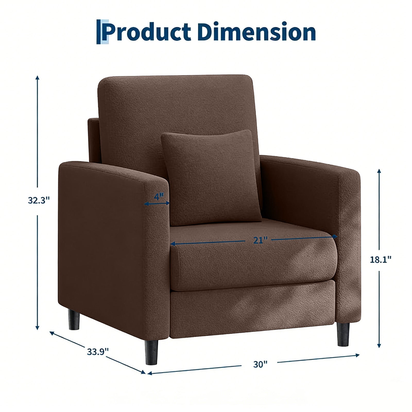 Garvee Sofá 2 Plazas Moderno Tela Suave Marrón Compacto Para Salón Pequeño Con Almohadas Y Reposabrazos