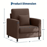 Garvee Sofá 2 Plazas Moderno Tela Suave Marrón Compacto Para Salón Pequeño Con Almohadas Y Reposabrazos