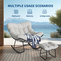 Garvee Silla Mecedora de Patio Grand con Reposapiés Acero Resistente Cojín Cómodo para Balcón y Porche