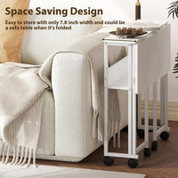 Garvee Escritorio Plegable con Ruedas y Estante de Almacenamiento de 63x50x75 cm, Mesa de Ordenador Compacta de Color Blanco