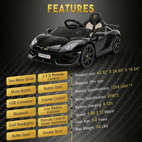 Garvee Coche Eléctrico 12V con Puertas Hidráulicas y Suspensión de Muelles Control Remoto 2.4G para Niños 3-8 Años Negro