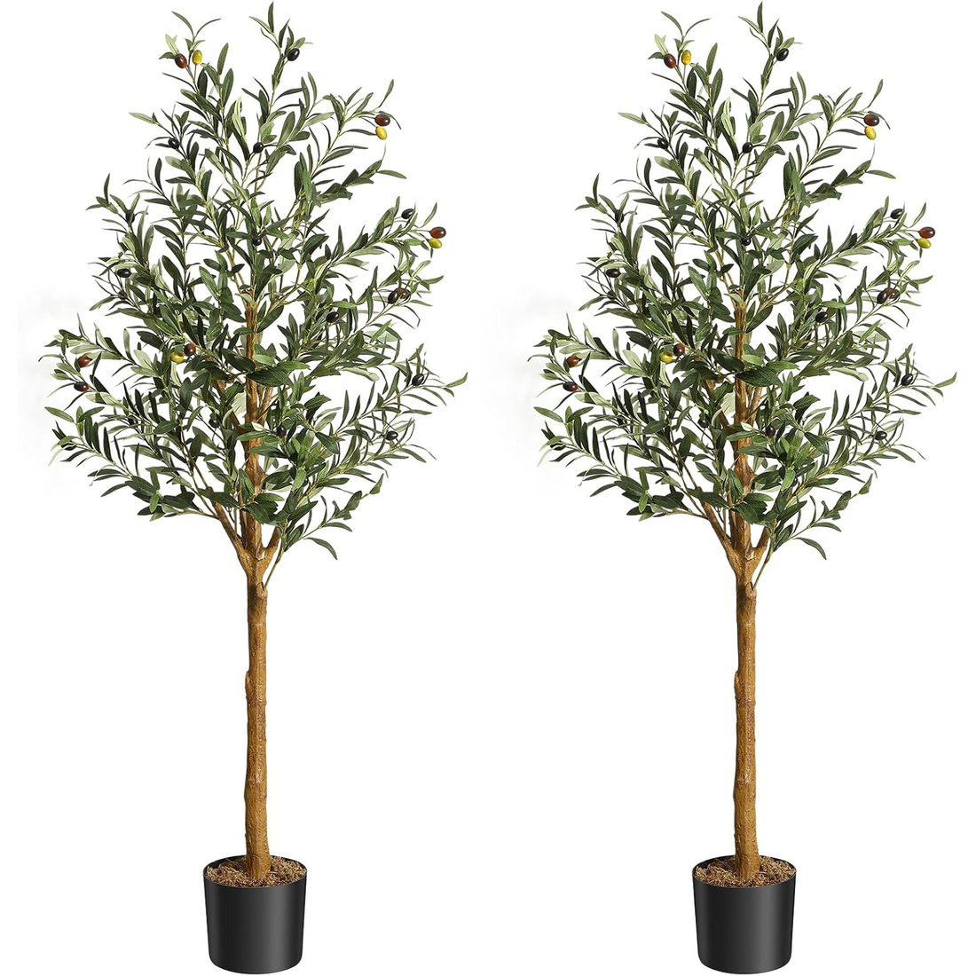 Garvee Olivo Artificial de 152 cm Árbol Artificial con Tronco Curvado Realista Frutos de Olivas y Base de Hormigón para Decoración de Interior Salón Oficina y Recepción