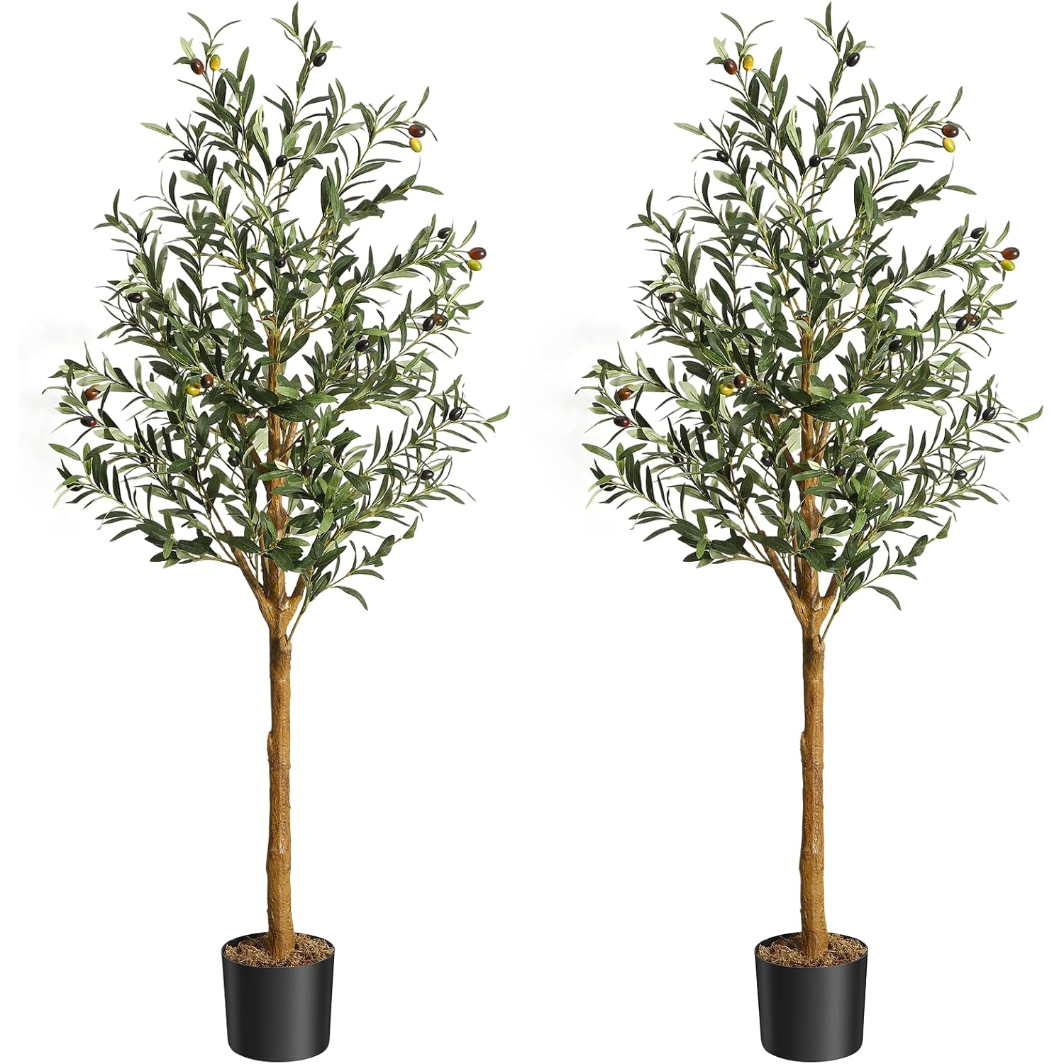 Garvee Olivo Artificial de 152 cm Árbol Artificial con Tronco Curvado Realista Frutos de Olivas y Base de Hormigón para Decoración de Interior Salón Oficina y Recepción